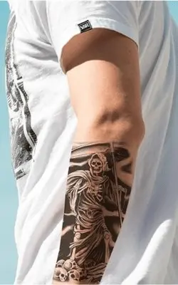 2 hojas impermeables brazo temporal tatuaje pegatinas muerte esqueleto
