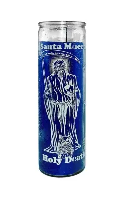3 PCS Velas Azul Santa Muerte Sin Perfume Quemaduras 120 HRS
