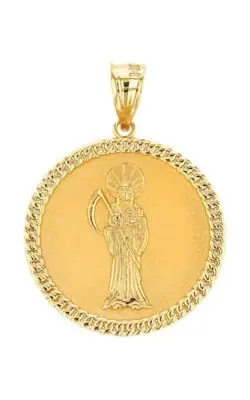 Colgante de medallón con marco de eslabones cubanos de Santa Muerte de oro amarillo de 10 k