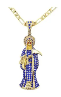 Collar La Santa Muerte de oro amarillo de 14 quilates jpg