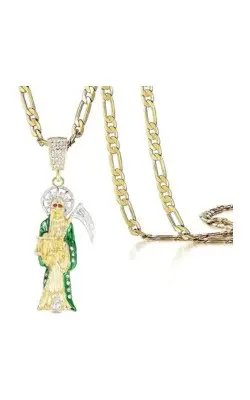 Collar de Santa Muerte con diamante chapado en oro de 14 quilates de Santa Muerte jpg