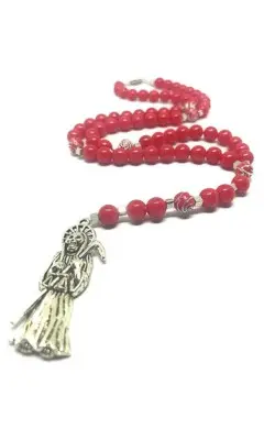 Collar de la Santa Muerte de acrilico Estilo Rosario jpg