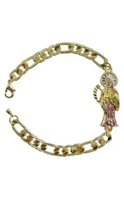 Pulsera de identificación de cadena de Santa Muerte con placa de oro