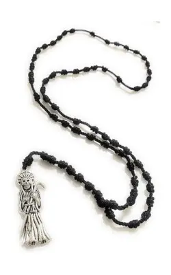 Rosario de hilo de Santa Muerte. Rosario de hilo de la Santa Muerte (Negro), cirstal, tela, acrílico