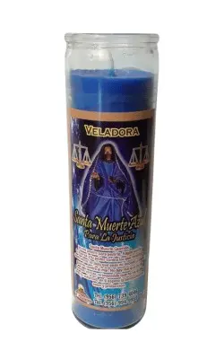 Santa Muerte Azul para LA JUSTICIA Vela azul sin perfume de 7 días en cristal